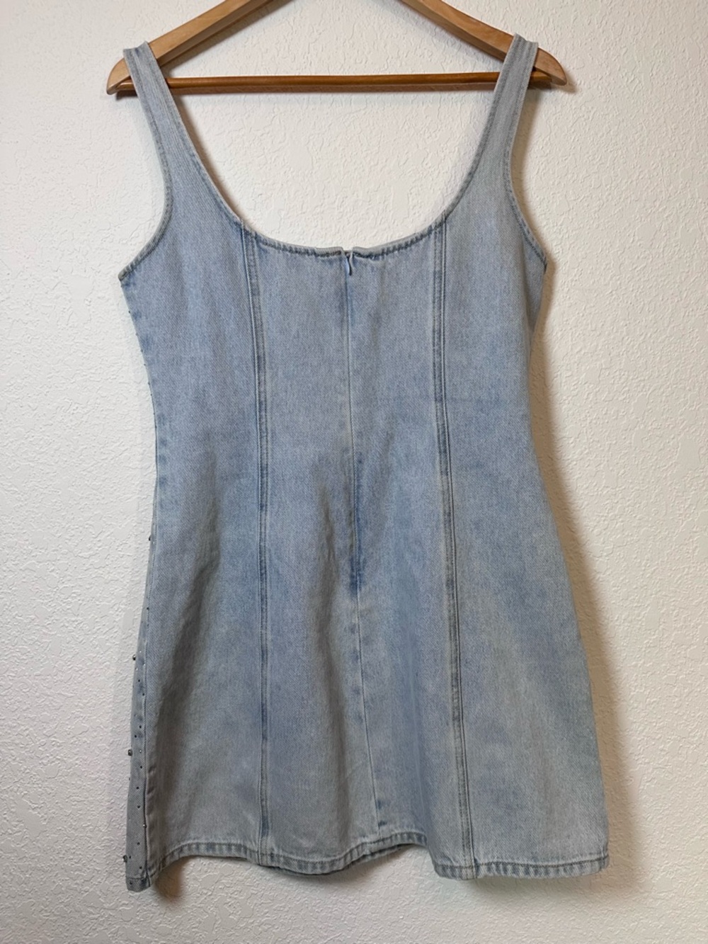 Meshki Light Blue Rhinestone Embellished Denim Mini Dress - Picture 5 of 5